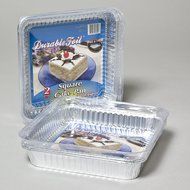 Set of 24 Durable Foil Disposable Aluminum 7 3/8" x 7 3/8" Square Cake Pans With Lids (24) N5
