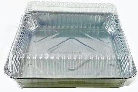 Set of 24 Durable Foil Disposable Aluminum 7 3/8" x 7 3/8" Square Cake Pans With Lids (24) N6