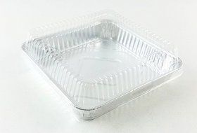 Set of 24 Durable Foil Disposable Aluminum 7 3/8" x 7 3/8" Square Cake Pans With Lids (24) N7