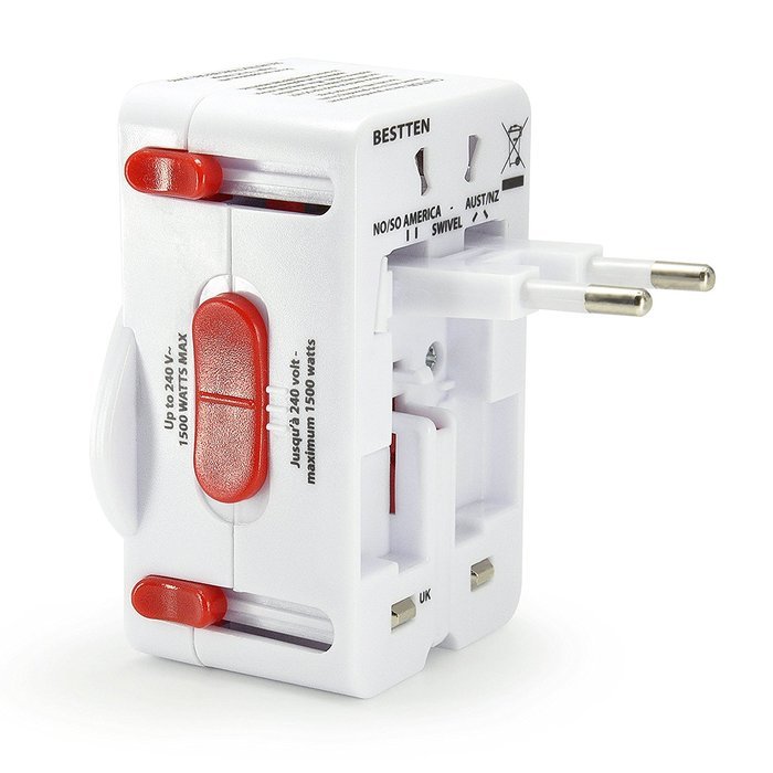 Bestten 3 Outlet Portable Travel Surge Protector with 2.4A Dual USB Charging Ports, 18in Cord, ETL Listed, White N46