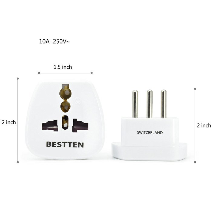 Bestten 3 Outlet Portable Travel Surge Protector with 2.4A Dual USB Charging Ports, 18in Cord, ETL Listed, White N47