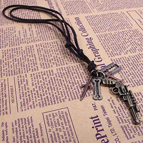 Catchnew&reg; Gun Necklace Retro Revolver Pistol Cow Leather Cord Pendant Long Necklace N7