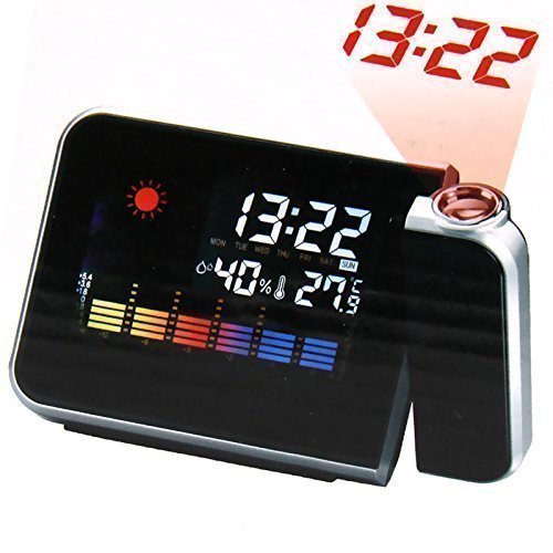 YXGOOD LED Backlight/Color Display w,Digital Projection Weather LCD Snooze Alarm Clock N5