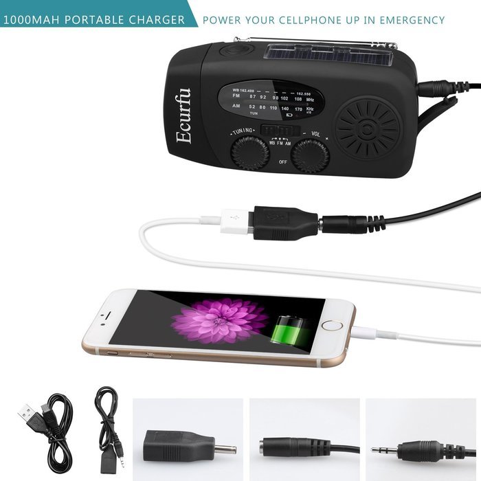 [2016 Upgraded Version] Ecurfu AM/FM/NOAA Emergency Weather Radio, Multifunctional Dynamo Solar Hand Crank Self... N3