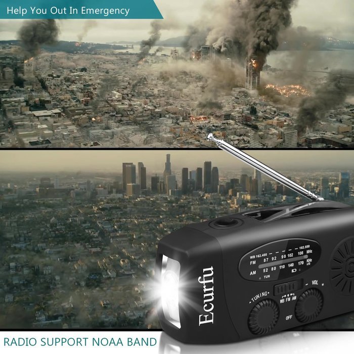 [2016 Upgraded Version] Ecurfu AM/FM/NOAA Emergency Weather Radio, Multifunctional Dynamo Solar Hand Crank Self... N5