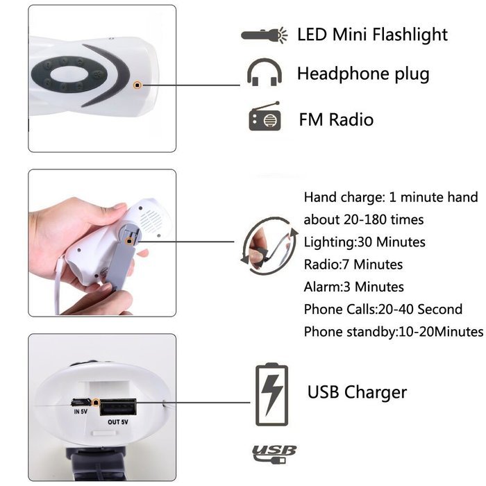 Hand Crank Charger,MIBOTE 2016 Newest Version (3 in 1) Dynamo Emergency Hand Crank Self Powered AM/FM/NOAA Weather... N6