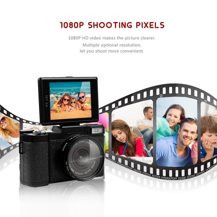 Ckeyin 3.0-Inch TFT LCD Full HD 1080P Digital Camera with 24MP 4X Digital Zoom and 0.43X Wide Angle Lens and UV...