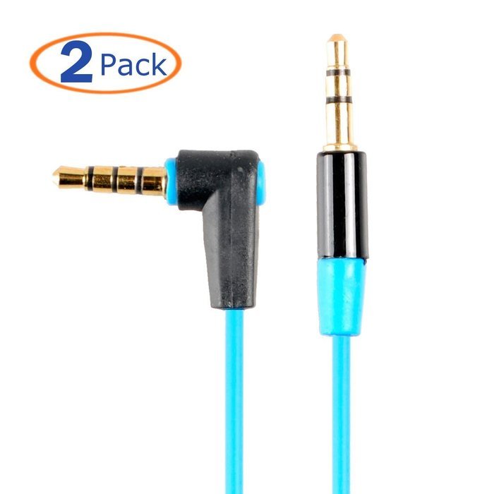 Conwork Pack of 2 - 3.5mm Stereo Auxiliary Audio Cable Male to Male For iPhone, iPad or Smartphones 90 Degree... N2