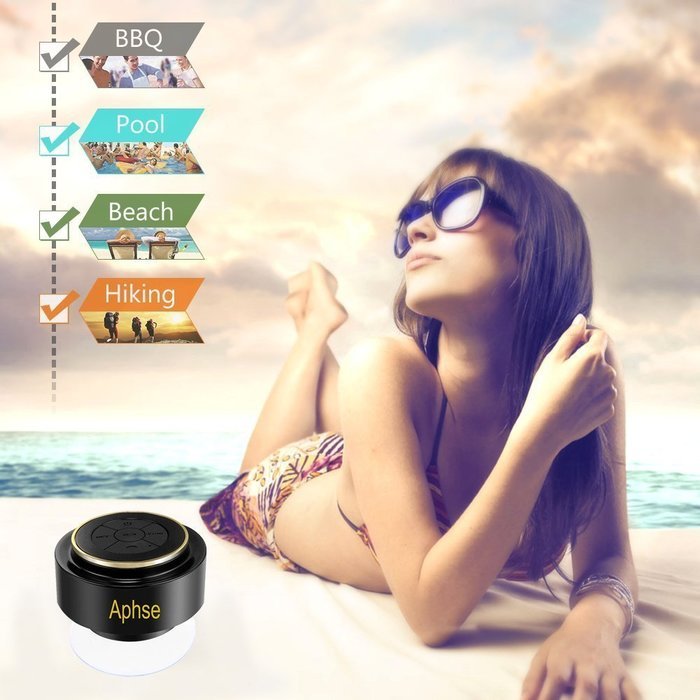 Aphse HAPBS02BK Waterproof Bluetooth Speaker with BT 4.0 FM Radio, LCD Display, Built-in Mini Mic and Hands-Free... N7