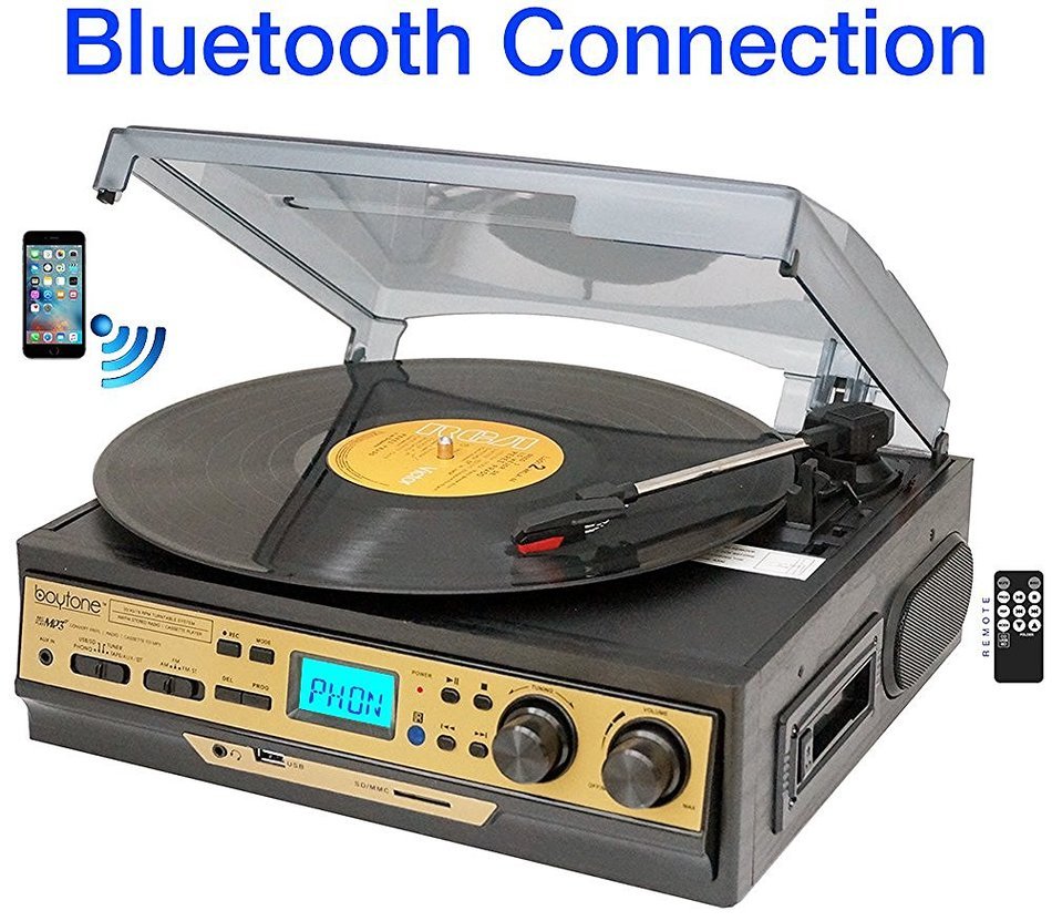 Boytone BT-27G-C Bluetooth connection 3-Speed Stereo Turntable, 2 built in Speakers Digital LCD Display AM/FM... N4