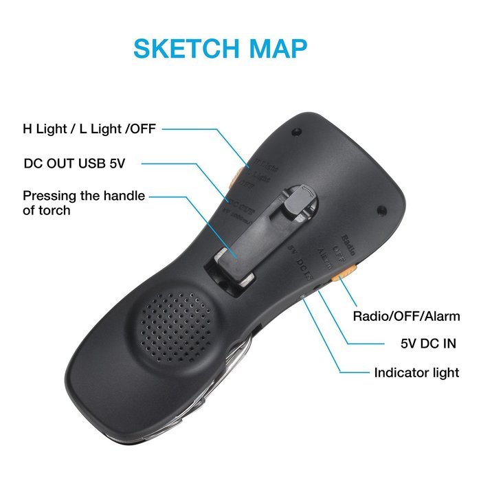 Sinvitron Hand Crank Self Powered Emergency Radio with LED Flashlight, Alarm, Swiss Knife Tool Set, Mobile Cell... N6