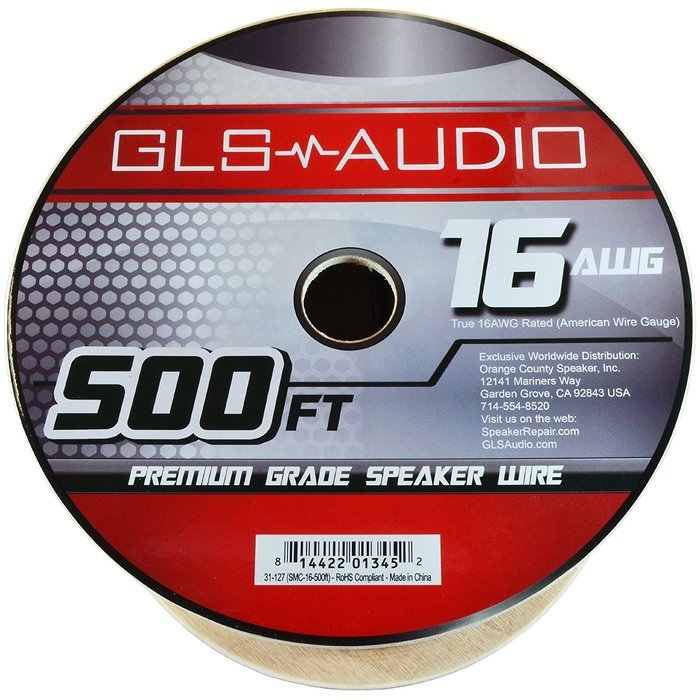 GLS Audio Premium 16 Gauge 500 Feet Speaker Wire - True 16AWG Speaker Cable 500ft Clear Jacket - High Quality...