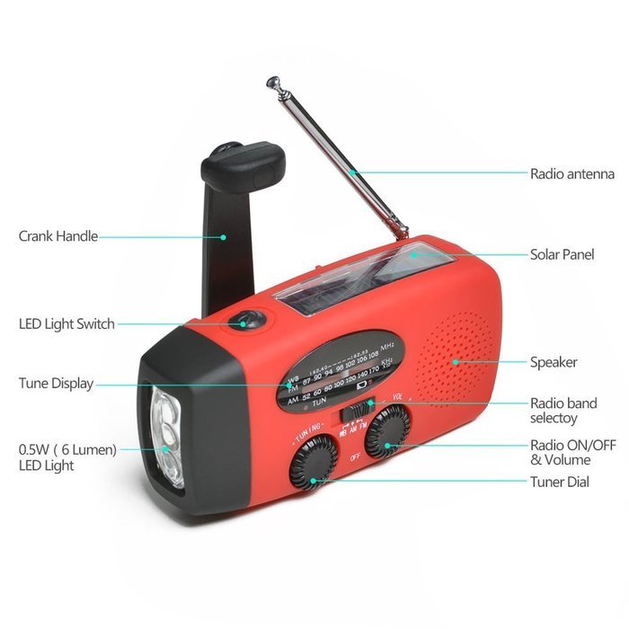 Weather radio hand crank LED Flashlight Charge Emergency Solar Hand Crank N6