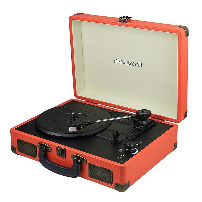 ProduTrend VinylPal Portable Record Turntable Suitcase w/ Built-In Battery - Orange N4