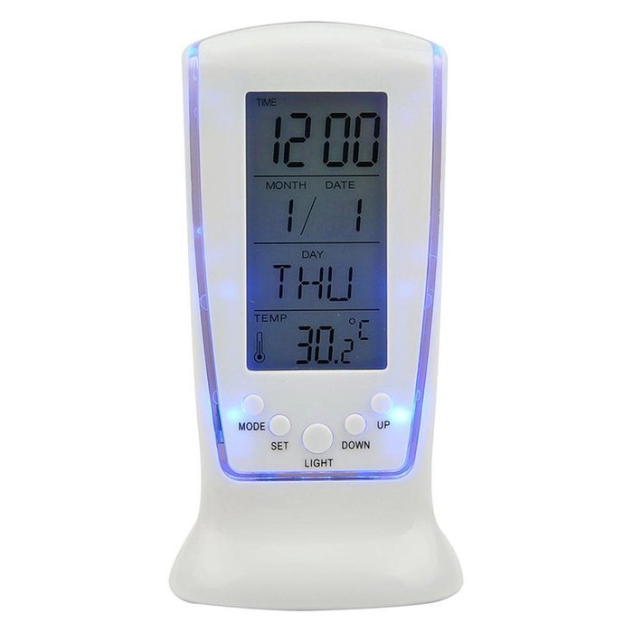Digital Desktop Clock with LED,Day,Date,Temperature,Alarm,Blue Backlight,timekeeper-white - Batteries no Included N2