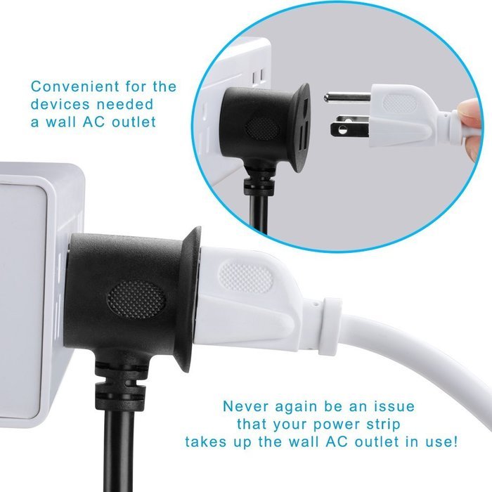FlePow 1250W/10A 3-Outlet Power Strip with 3 USB Charging Ports N16