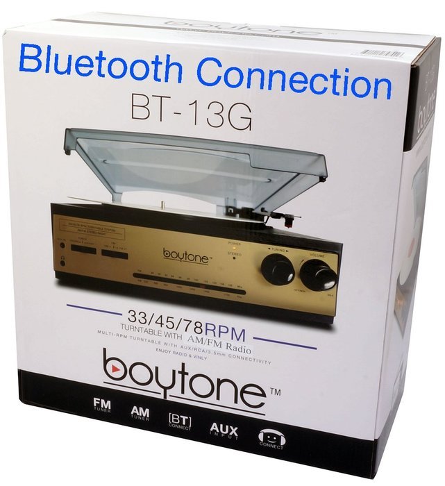 Boytone BT-13G with Bluetooth Connection 3-Speed Stereo Turntable Belt Drive 33/45/78 RPM, 2 built in Speakers... N6