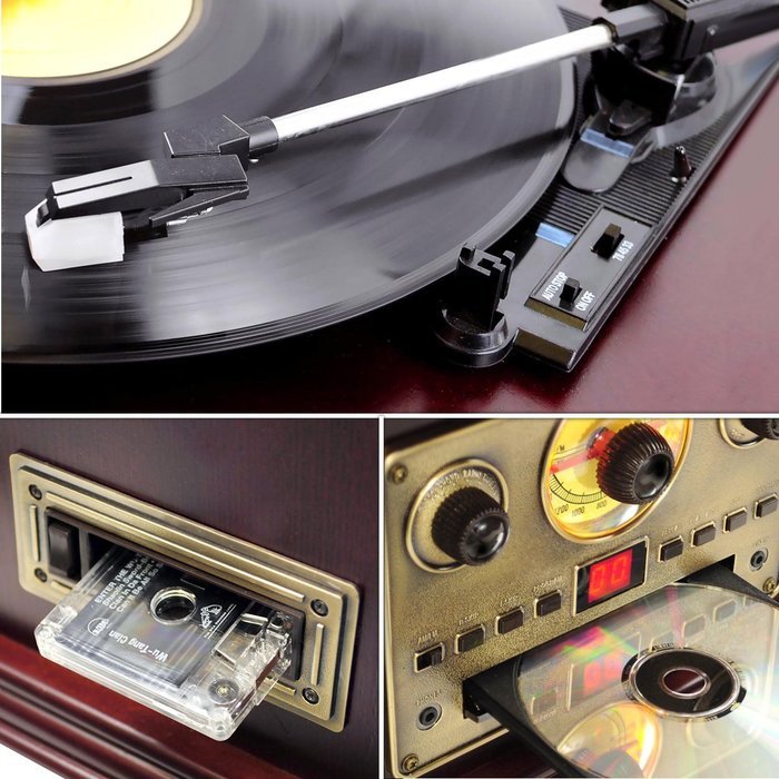 PYLE-HOME PVNP4CD Vintage Phonograph Horn Turntable with CD, Cassette, AM/FM, Aux-In and USB-to-PC Recording N4