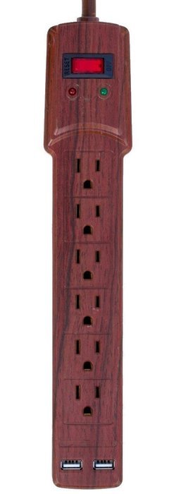 Invisiplug 6-Outlet Surge Protector with 2 USB Ports and 900 Joules Protection, Model DO004