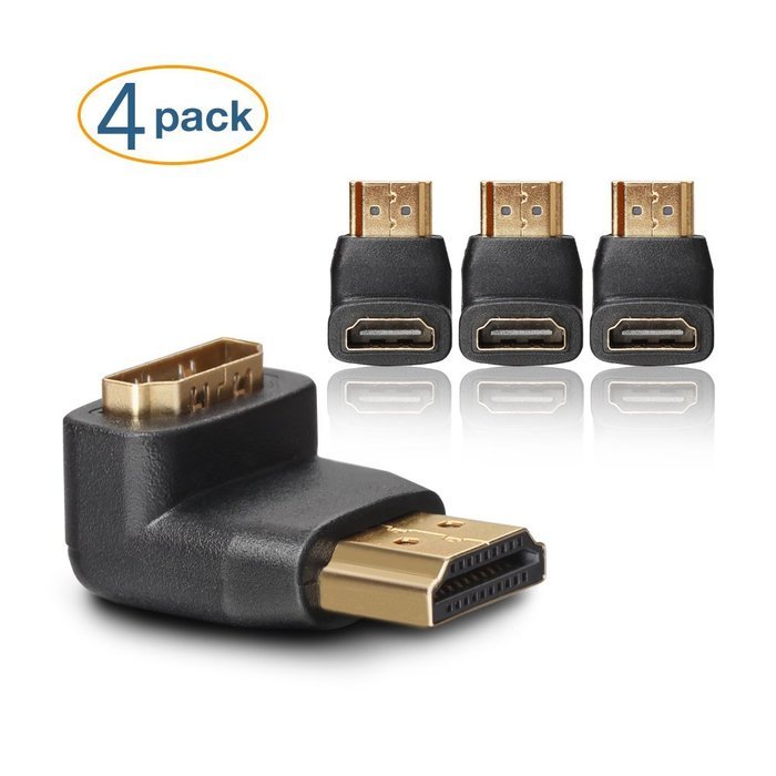 DIZA100 4-Pack HDMI Right Angle Connectors,2-Pack 90 Degree and 2-Pack 270 Degree HDMI Male to Female Adapters N15
