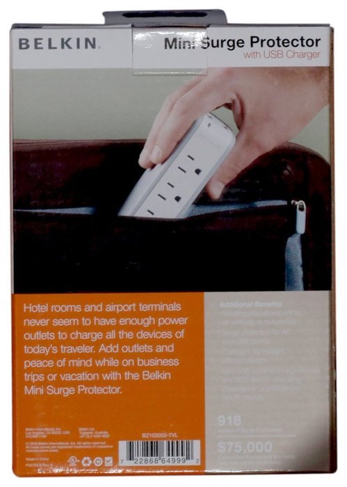 Belkin Mini Surge Protector with USB Charger - 1 AMP (Retail Package) N2