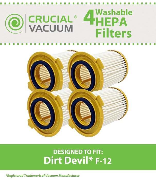 4 Dirt Devil F12 Washable HEPA Filters, Replaces Part 3-KD1680-000 F12 Vision Canister Filter, Designed & Engineered...