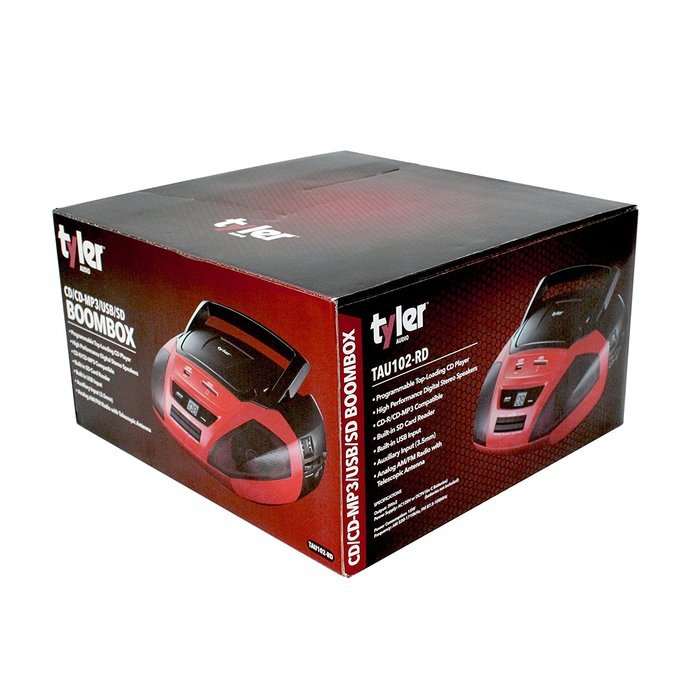 Tyler Portable Stereo MP3/CD Boombox Player TAU102-RD with Mega Bass Sound, Text Display, AM/FM Stereo, USB/SD... N5