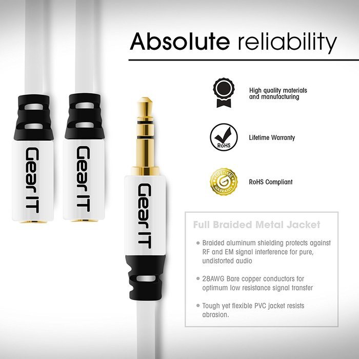 GearIT Pro Series Gold Plated 3.5mm Auxiliary Audio Stereo Y Headphone Splitter Extension Male to Female Cable... N13