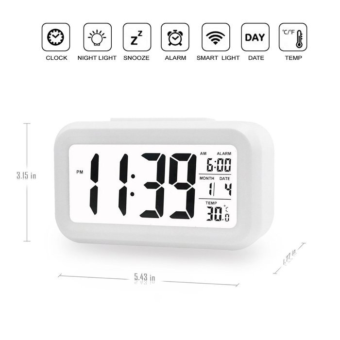 Digital Clock Morning Clock Low Light Sensor Technology Light On Backligt When Detect Low Light Soft Light That... N7