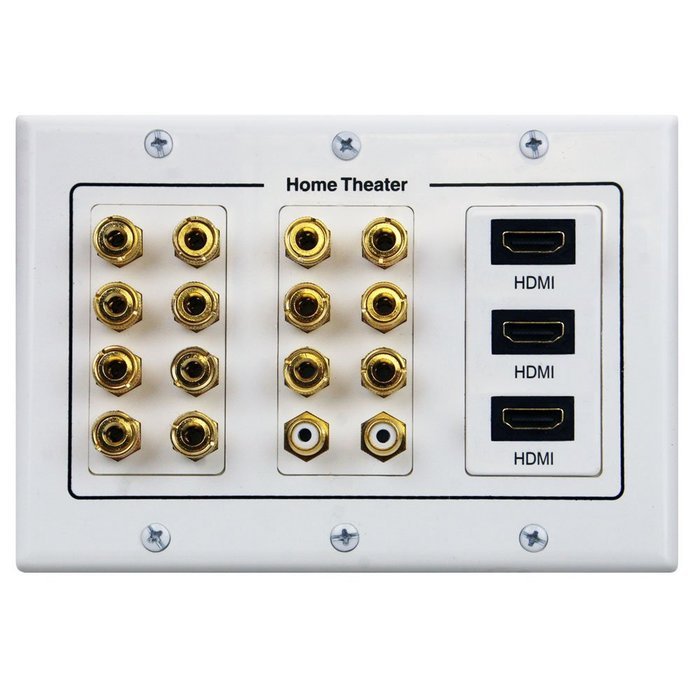 7.1/7.2 Home Theater Speaker Wall Plate 24K Gold Plated with 3 HDMI Connectors N5