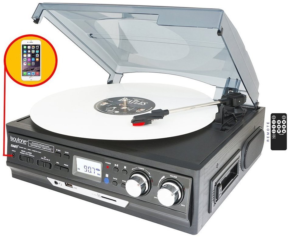 Boytone BT-17DJB-C 3-Speed Stereo Turntable with 2 Built in Speakers Digital LCD Display AM/FM Radio + Supports... N6