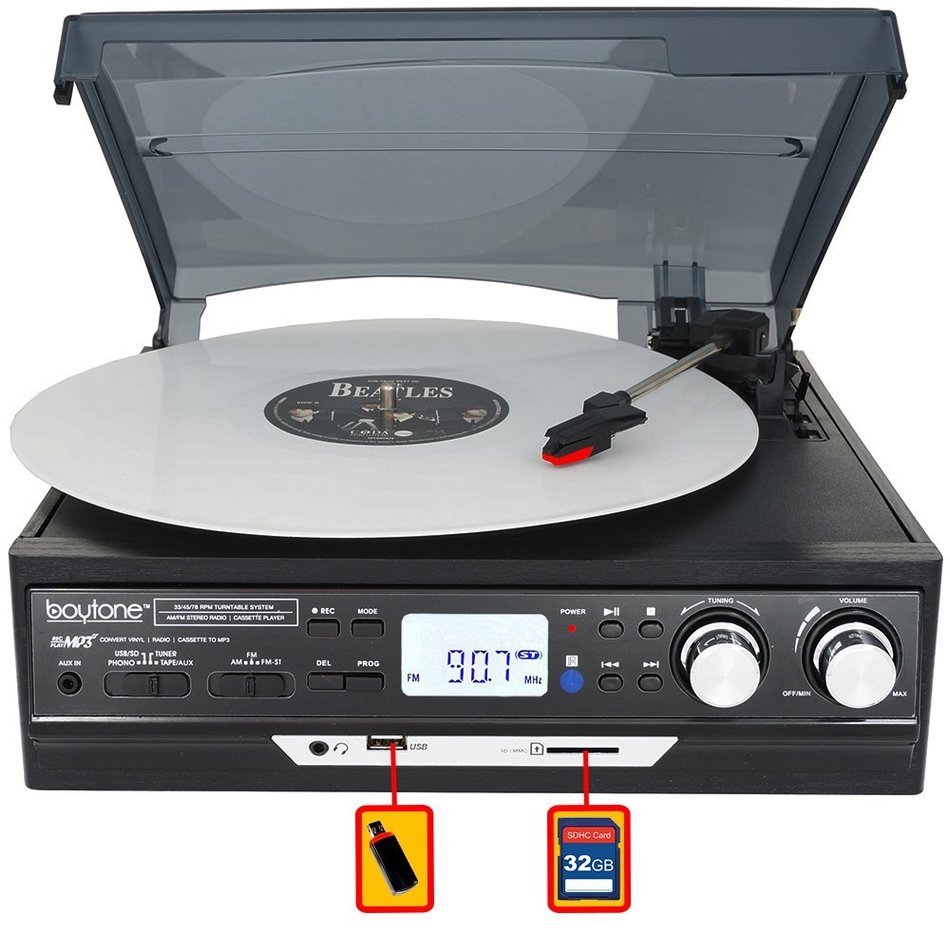Boytone BT-17DJB-C 3-Speed Stereo Turntable with 2 Built in Speakers Digital LCD Display AM/FM Radio + Supports... N7