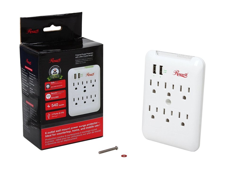 Rosewill 6 Outlet Wall Tap Power Surge with 2 USB Charging Ports (RHSP-14001) N4