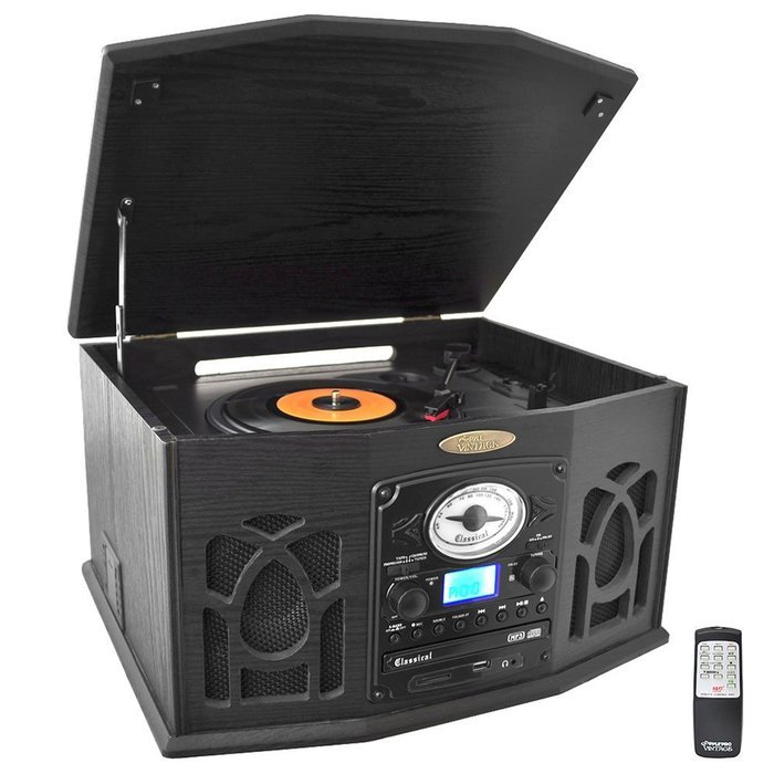 Pyle Retro Vintage Turntable with iPod Player CD/MP3and More-Black