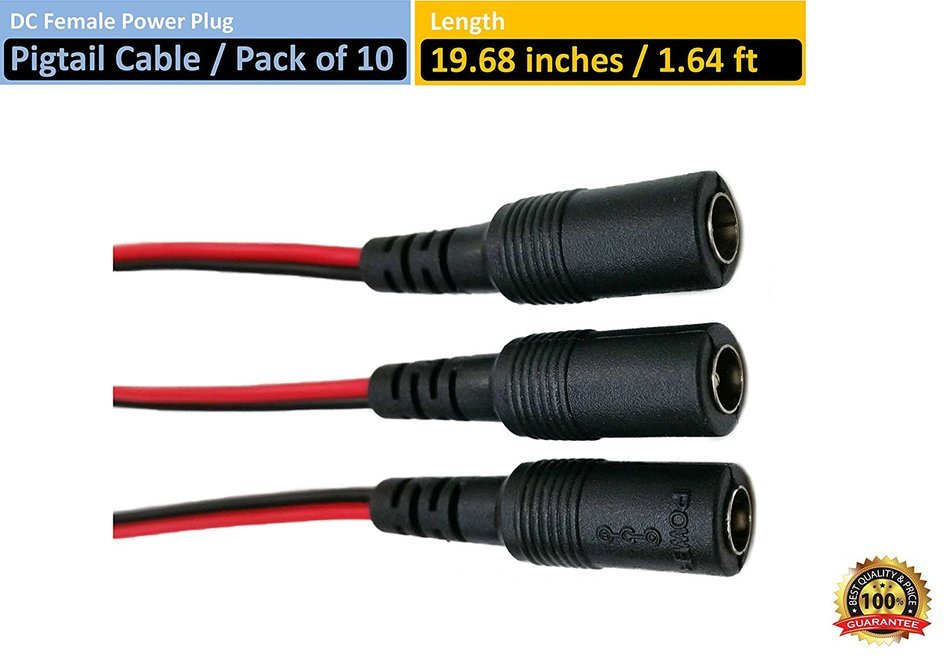 VIEWISE CCTV Security Camera DC Male Power Plug Pigtail Cable, Pack of 10 (Black/Red) N15