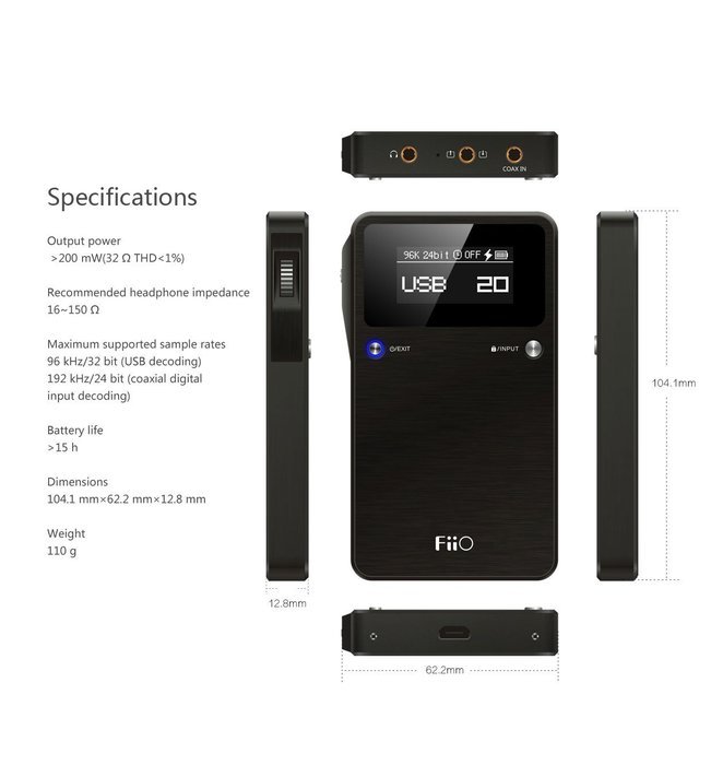 FiiO E17K (E17) Alpen 2 Portable Headphone Amplifier USB DAC with Extreme Audio 3.5mm Stereo to RCA Cable N2