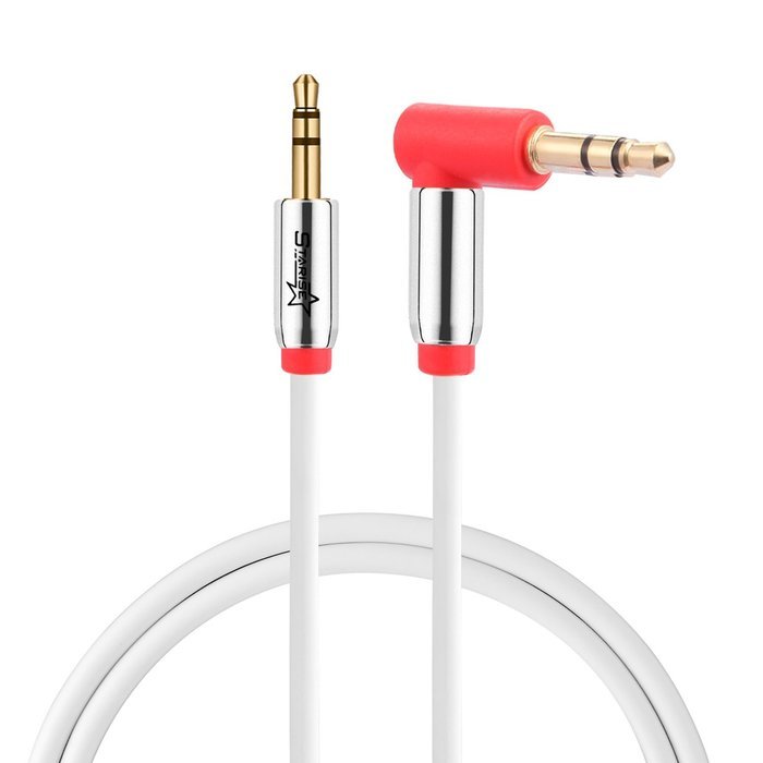 Starise Aux Cable 90 Degree 10 Feet - 3.5mm Male to Male Right Angle Stereo Audio Cable - Black N14