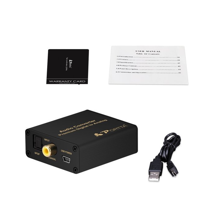 Portta PETDASM Premium Digital Coaxial Toslink to Analog Audio Converter support Headphone Speaker outputs N4
