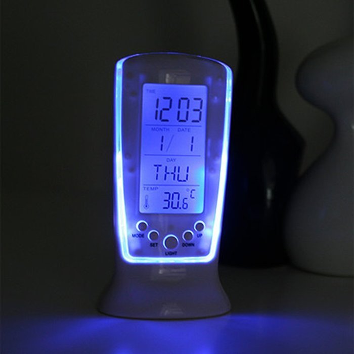 Polytree LED Digital Alarm Clock with Blue Backlight Electronic Calendar Thermometer Gift N4