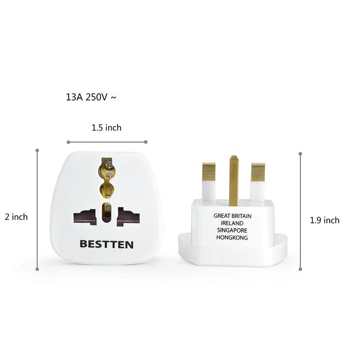 Bestten 3 Outlet Portable Travel Surge Protector with 2.4A Dual USB Charging Ports, 18in Cord, ETL Listed, White N54