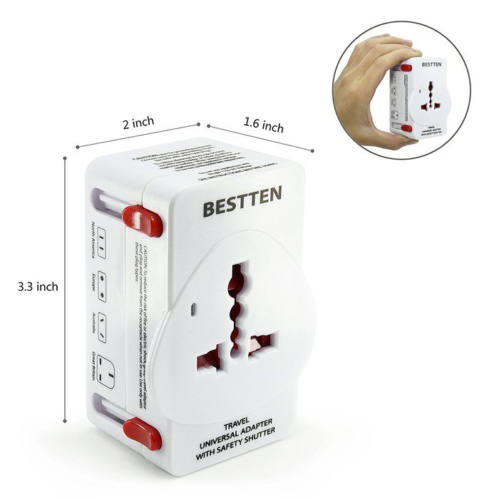 Bestten 3 Outlet Portable Travel Surge Protector with 2.4A Dual USB Charging Ports, 18in Cord, ETL Listed, White N55