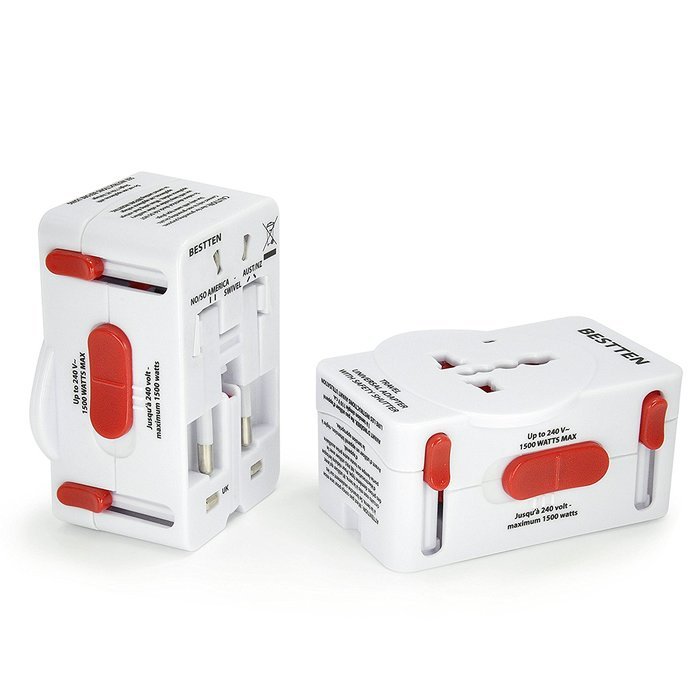 Bestten 3 Outlet Portable Travel Surge Protector with 2.4A Dual USB Charging Ports, 18in Cord, ETL Listed, White N56