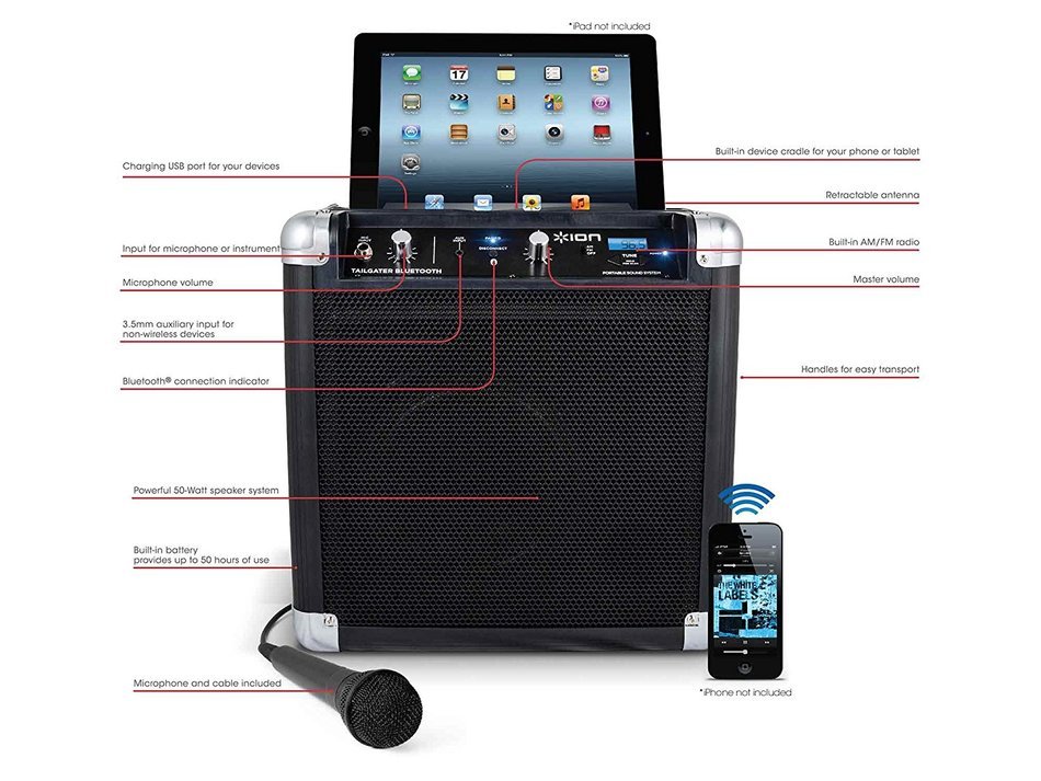 [Obsolete] Ion Audio iPA57 Tailgater Bluetooth Portable Speaker System with Auxiliary USB Charger N11