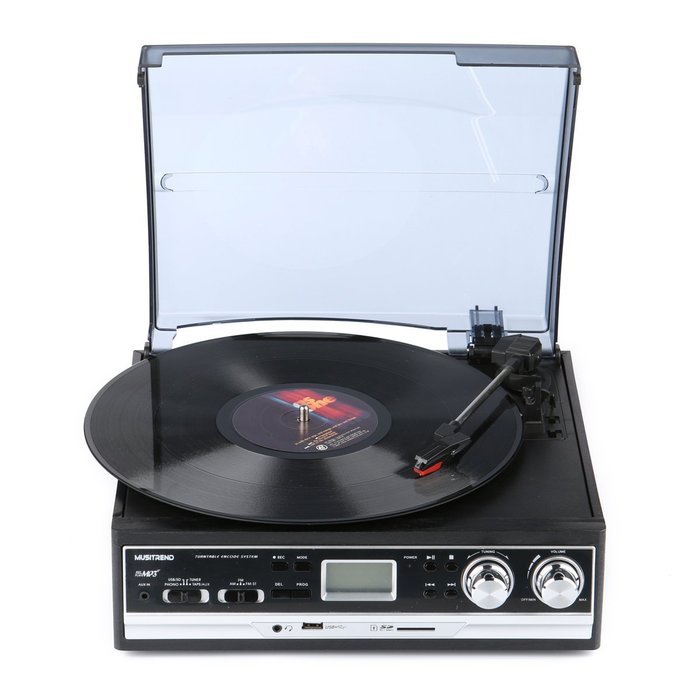 Record Player Musitrend Belt Drive 3 Speed Turntable with LCD Display Supports USB/SD encoding to MP3, Cassette... N6