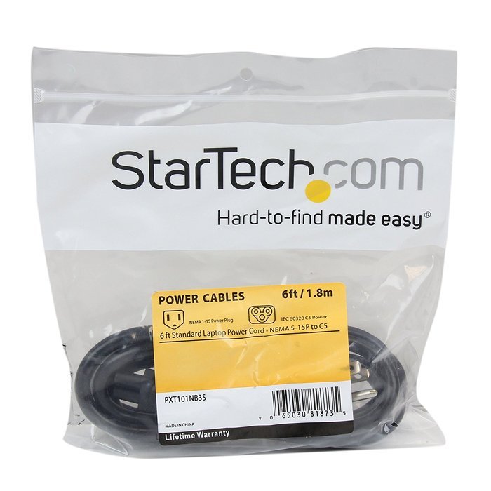 StarTech.com 6 ft Standard Laptop Power Cord - NEMA 5-15P to C5 - 6ft NEMA 5-15P to IEC 320 C5 Power Cable - 3... N5