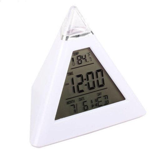 DZT1968&reg; 7 LED Color Temperature Change Pyramid Digital Alarm Clock N2