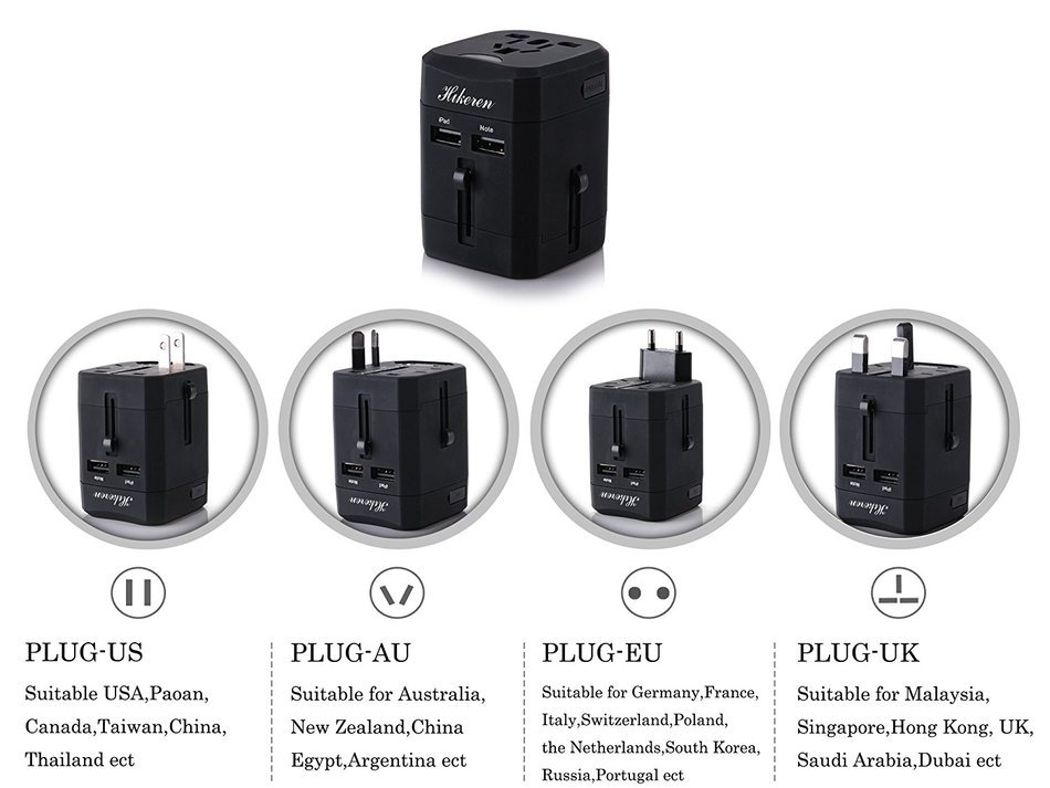 International Travel Adapter USB Charger,Hikeren Universal World Wide All-in-one Safety Travel Charger Wall Charger... N7