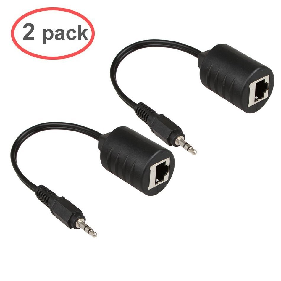 LINESO 2Pack 3.5mm Stereo To RJ45 Female Extender Over Cat5&Cat6 Cable (2x 3.5mm to RJ45 Female) N4