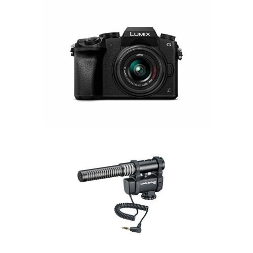 Panasonic LUMIX DMC-G7KK DSLM Mirrorless 4K Camera, 14-42 mm Lens Kit (Black) w/ Audio-Technica AT8024 Stereo/...