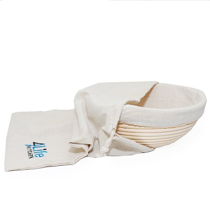 Banneton Proofing Basket, 8.5 inch Brotform Bread Dough bowl with Liner and Linen Bread Storage Bag for Round... N5